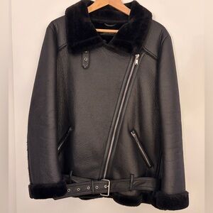 Zara faux shearling moto jacket